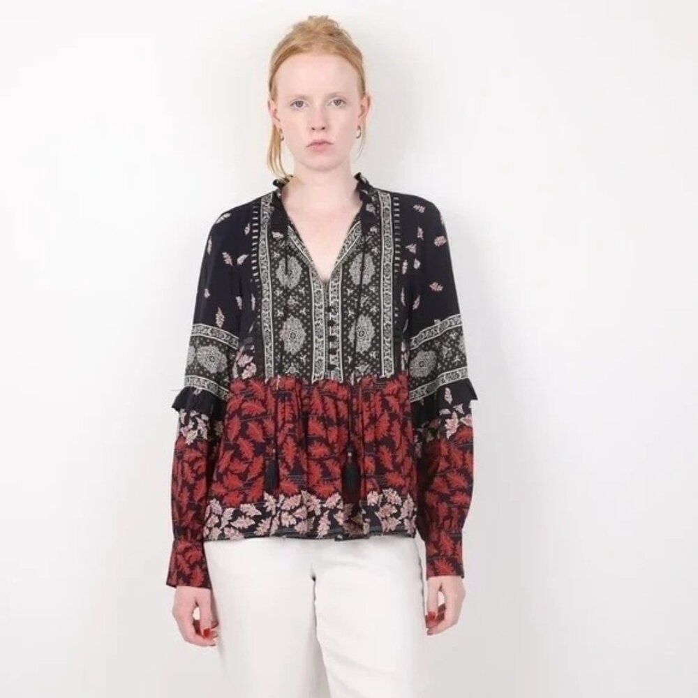 Sea New York Eloise Ruffled Printed Silk Crepe de Chine Blouse Size 6